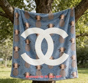Tropical Pineapple Chanel Double C Logo Flannel Sofa Throw Blanket IMG_6970